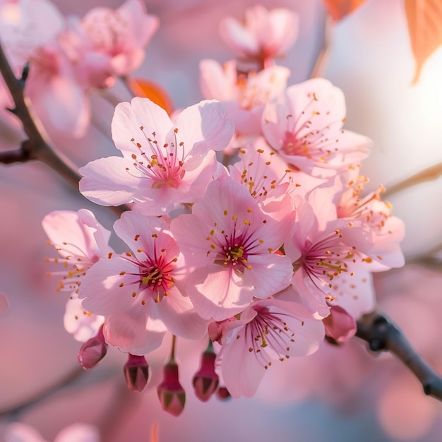 Des fleurs de cerise éthériques au printemps Vue rapprochée des fleurs roses sur l'arbre