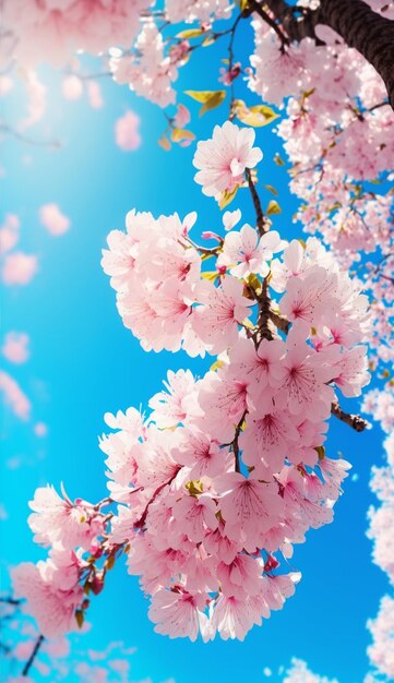 fleurs de cerisier sur un ciel bleu