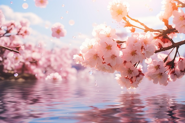 fleurs de cerisier avec fond de ciel bleu fleurs de sakura en fleurs
