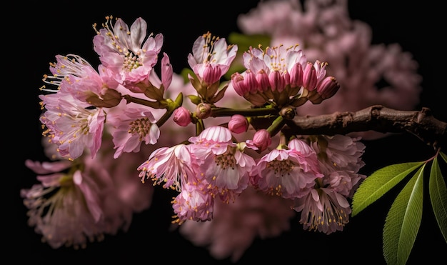 Fleurs de cerisier sur fond noir flou Thème de printemps