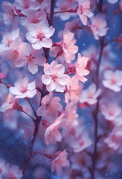 fleurs de cerisier à la lumière bleue