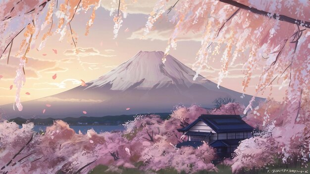 Les fleurs de cerisier et la montagne Fuji au printemps au lever du soleil à Shizuoka au Japon