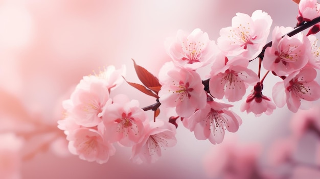 Des fleurs de cerisier rose doux se concentrent avec un espace flou pour le texte