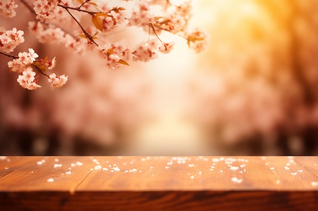 Fleurs de cerisier sur une table en bois