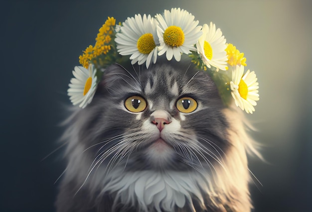 Fleurs de chat sur la tête AI générative