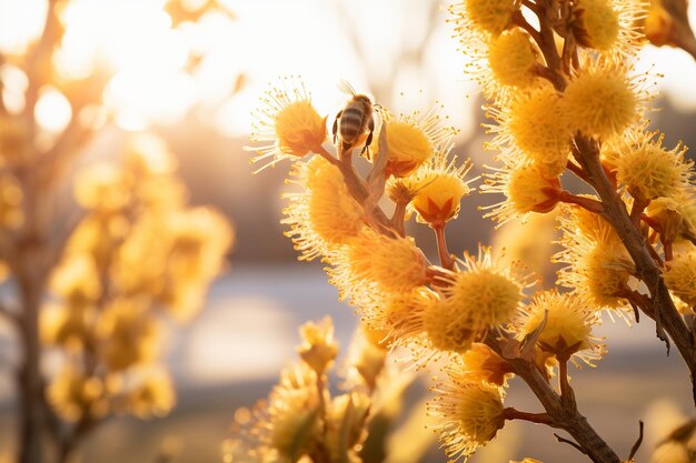 Des fleurs de chêne attirent les abeilles