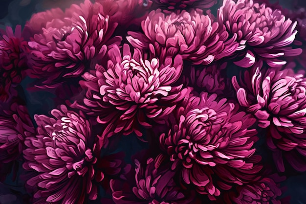 Fleurs de chrysanthème violet sur fond sombre