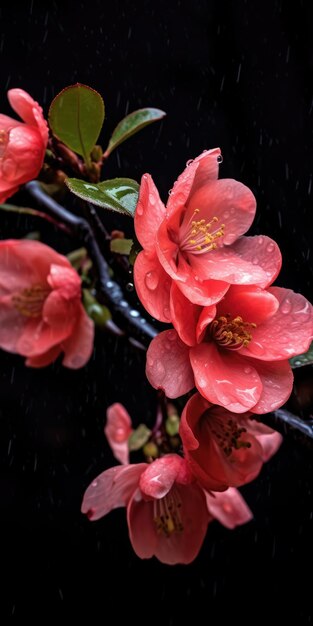 Fleurs de coing japonais en gros plan Photo de haute qualité AI générative