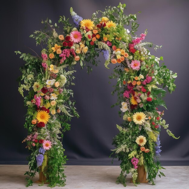 Photo des fleurs colorées de l'arc de mariage