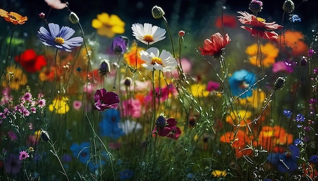 Fleurs colorées en arrière-plan IA générative