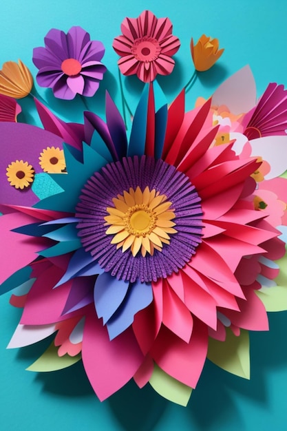 Photo des fleurs colorées coupées en papier 4d