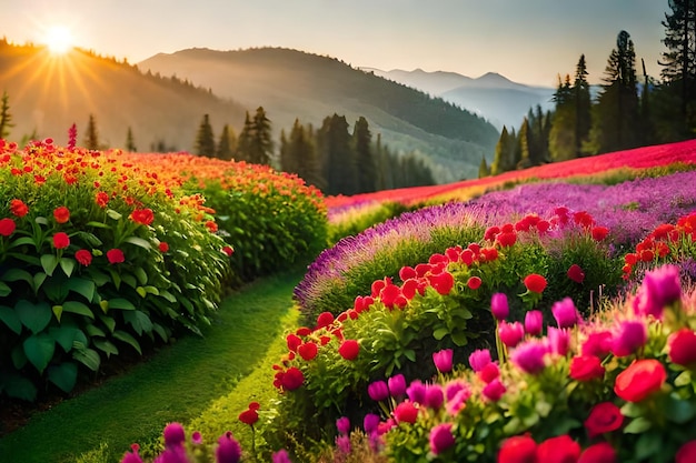 des fleurs colorées dans un champ de fleurs