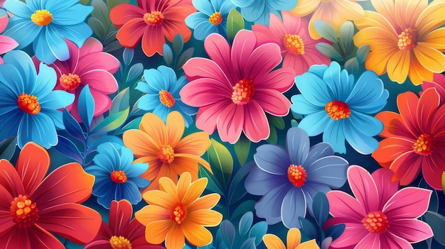 Photo des fleurs colorées dans un grand arrangement illustration moderne