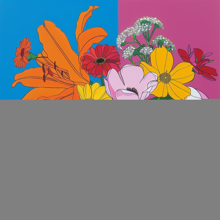 Photo des fleurs colorées sur un fond bleu et rose
