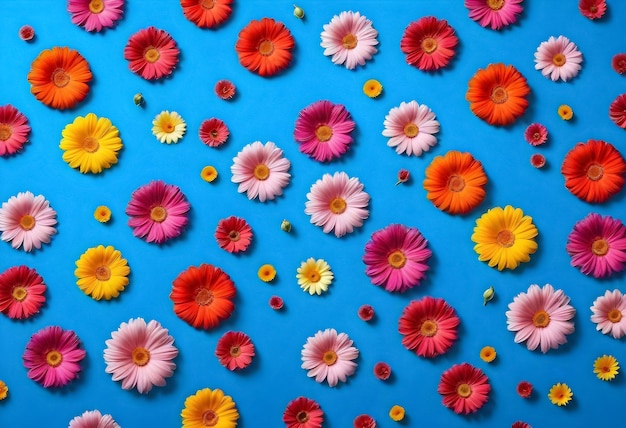 des fleurs colorées sur un fond bleu