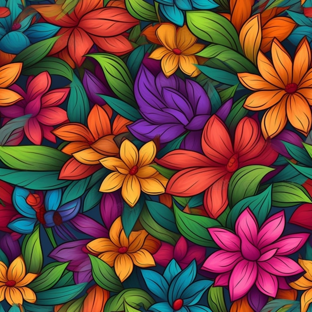 Fleurs colorées sur une illustration d'art vectoriel fond coloré