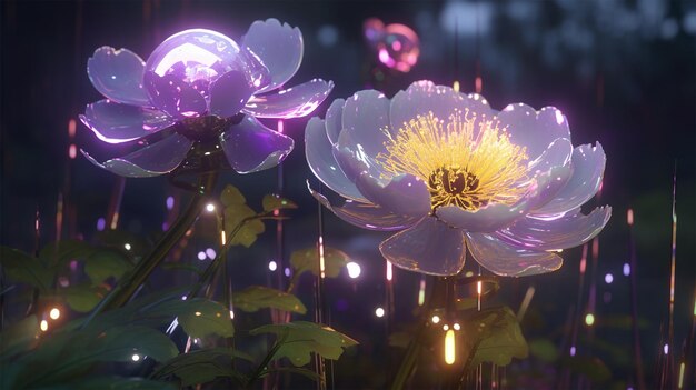 Fleurs colorées lumineuses transparentes abstrait fleur futuriste art génératif ai