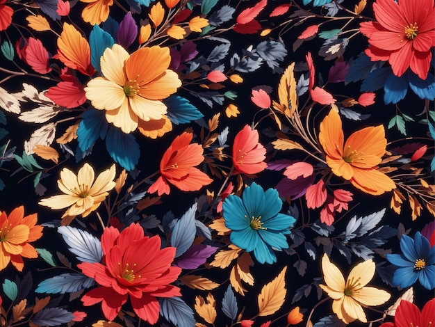 fleurs colorées motif sans couture ai généré avec fond noir