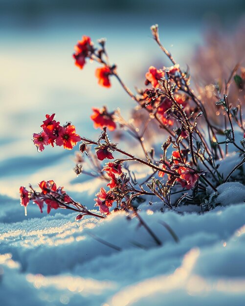 Des fleurs colorées sur la neige esthétique de l'hiver