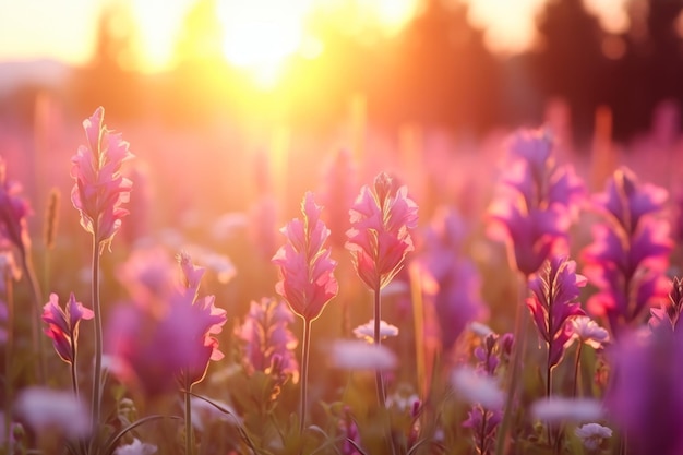 Des fleurs de conte de fées dans le champ