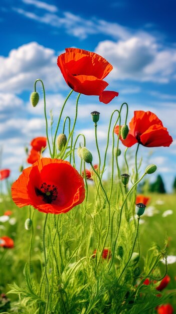 Des fleurs de coquelicots rouges dans le champ