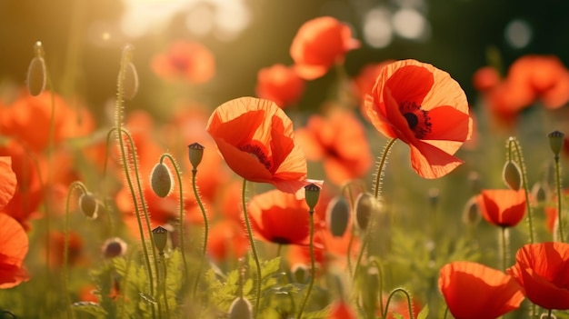 Des fleurs de coquelicots rouges dans le champ