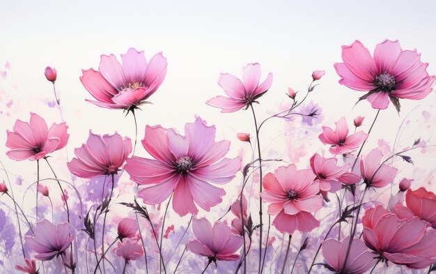 Des fleurs cosmiques délicates sur fond blanc