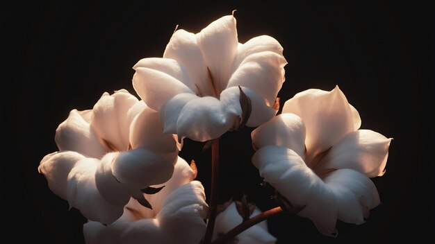 Des fleurs de coton sur un fond sombre