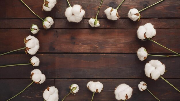 Photo des fleurs de coton sur une table en bois