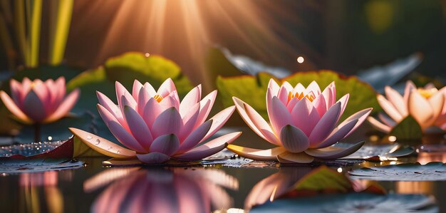 Fleurs de la couleur du nénuphar avec des gouttes de rosée