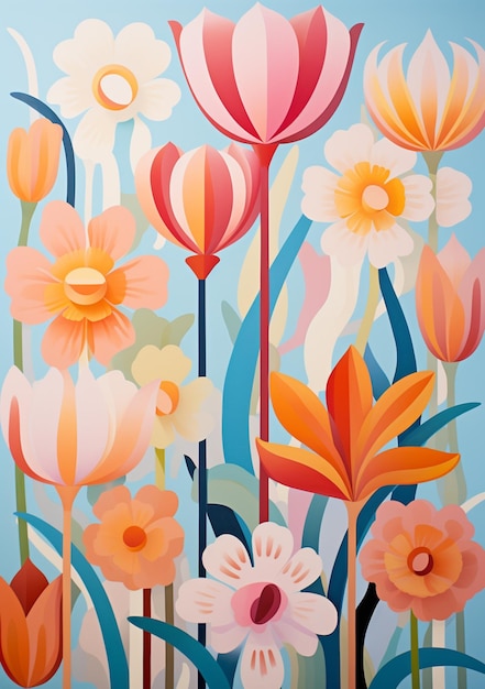 fleurs de couleurs vives peintes sur un mur dans une pièce générative ai
