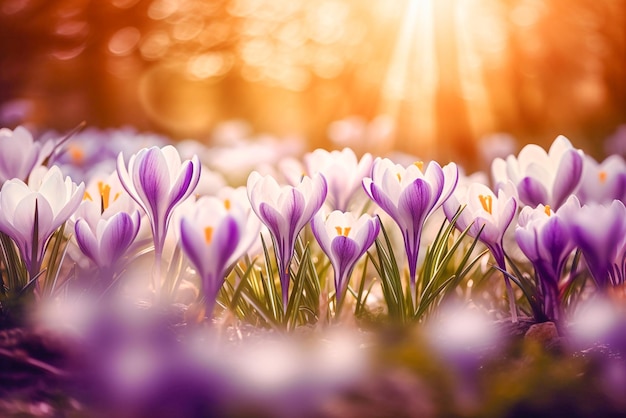 Fleurs de crocus violet dans un champ