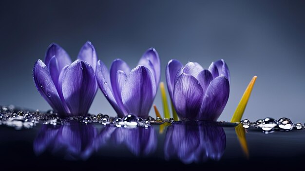 Fleurs de crocus violet sur fond sombre