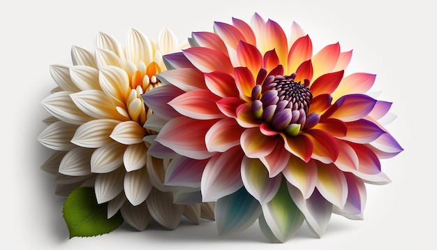 Fleurs de dahlia colorées fond blanc Créé par Midjourney