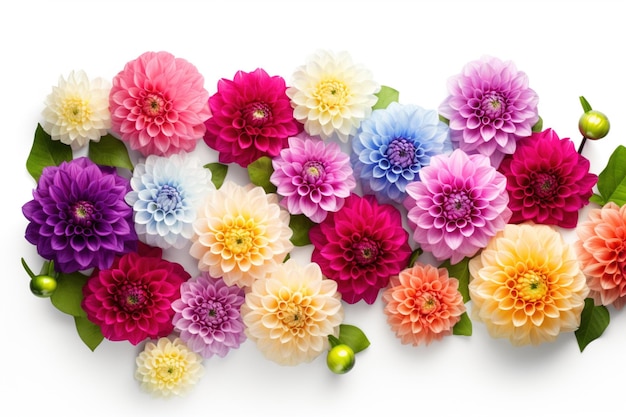 Fleurs de dahlia vibrantes sur blanc