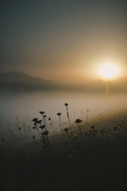 Des fleurs dans le brouillard