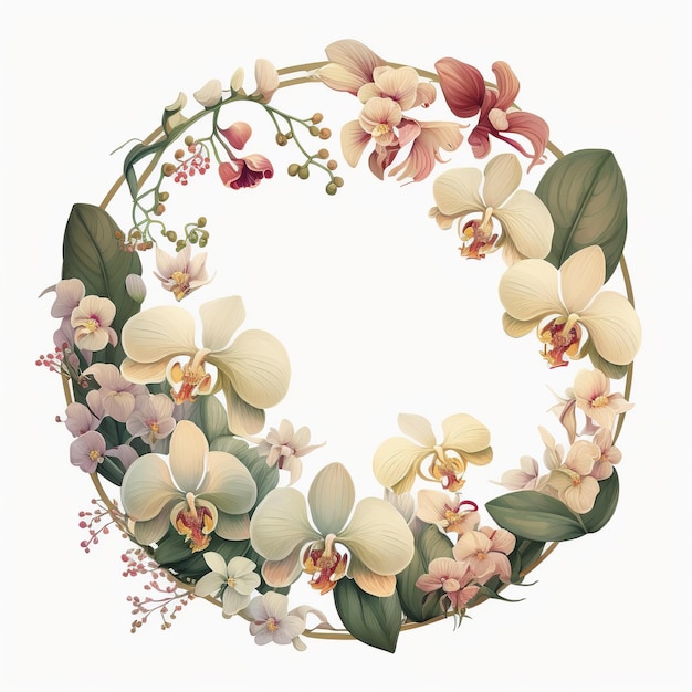 Fleurs dans un cercle.Cadre de fleur aquarelle.Wreath.Generative ai.