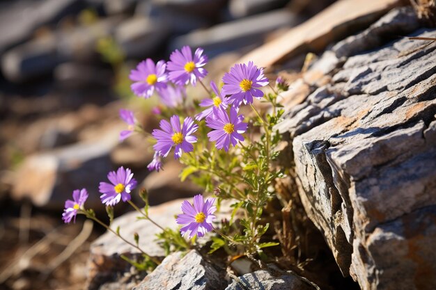 Photo fleurs dans les fissures rocheuses de la montagne generative ai