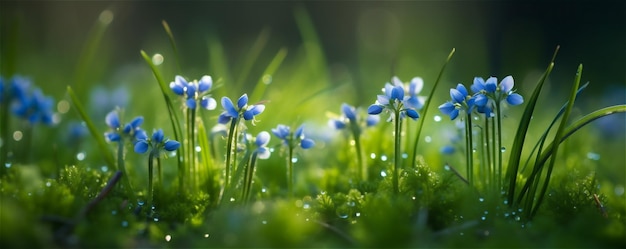 Fleurs dans une herbe verte sur une bannière de prairie ensoleillée Contenu généré par l'IA