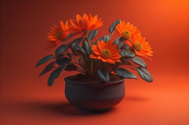 Des fleurs dans un pot sur un fond de couleur solide