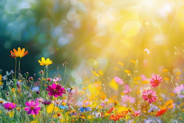 Des fleurs dans un pré par une journée ensoleillée.