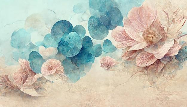 Fleurs dans le style de l'art de l'aquarelle Éléments floraux luxueux arrière-plan botanique ou conception de papier peint impressions et invitations cartes postales Illustration 3D de petites fleurs roses
