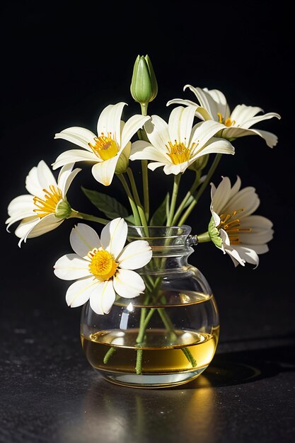 Fleurs décoration de bouteille en verre gros plan belle illustration de fond de papier peint créatif