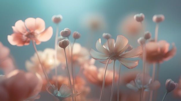 Fleurs délicates en 3D sur des tons pastel AI générative