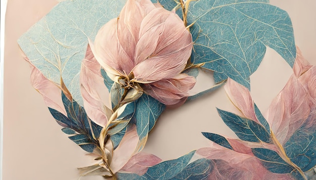 Fleurs délicates élégantes avec des feuilles et des branches sur un fond clair Modèle de motif de brosse dessiné main sans soudure Élément décoratif vintage pour cartes postales Illustration 3d