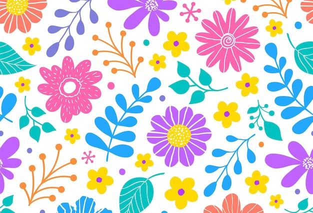 fleurs dessinées colorées à l'arrière-plan rose jaune et lilas