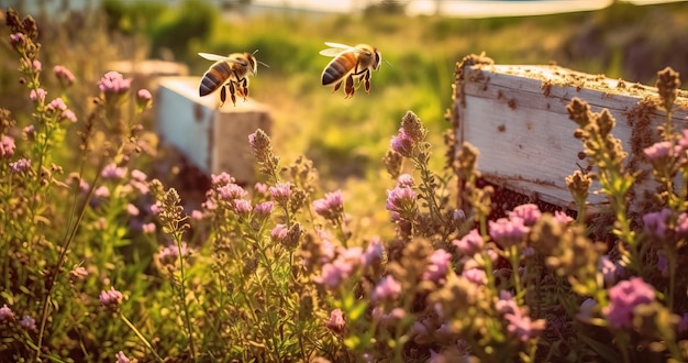 Des fleurs d'été dans un champ avec des abeilles par une journée ensoleillée