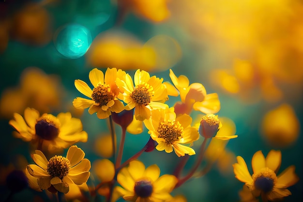 Fleurs d'été jaune fleur jaune plante verte et feuille