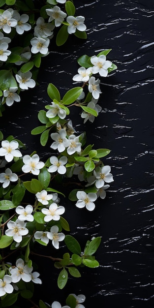 Des fleurs et des feuilles blanches gracieuses sur un fond sombre Photographie aérienne inspirée