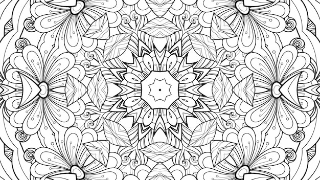 Fleurs et feuilles à colorier motif noir et blanc. Livre de coloriage plante papier beau fond géométrique